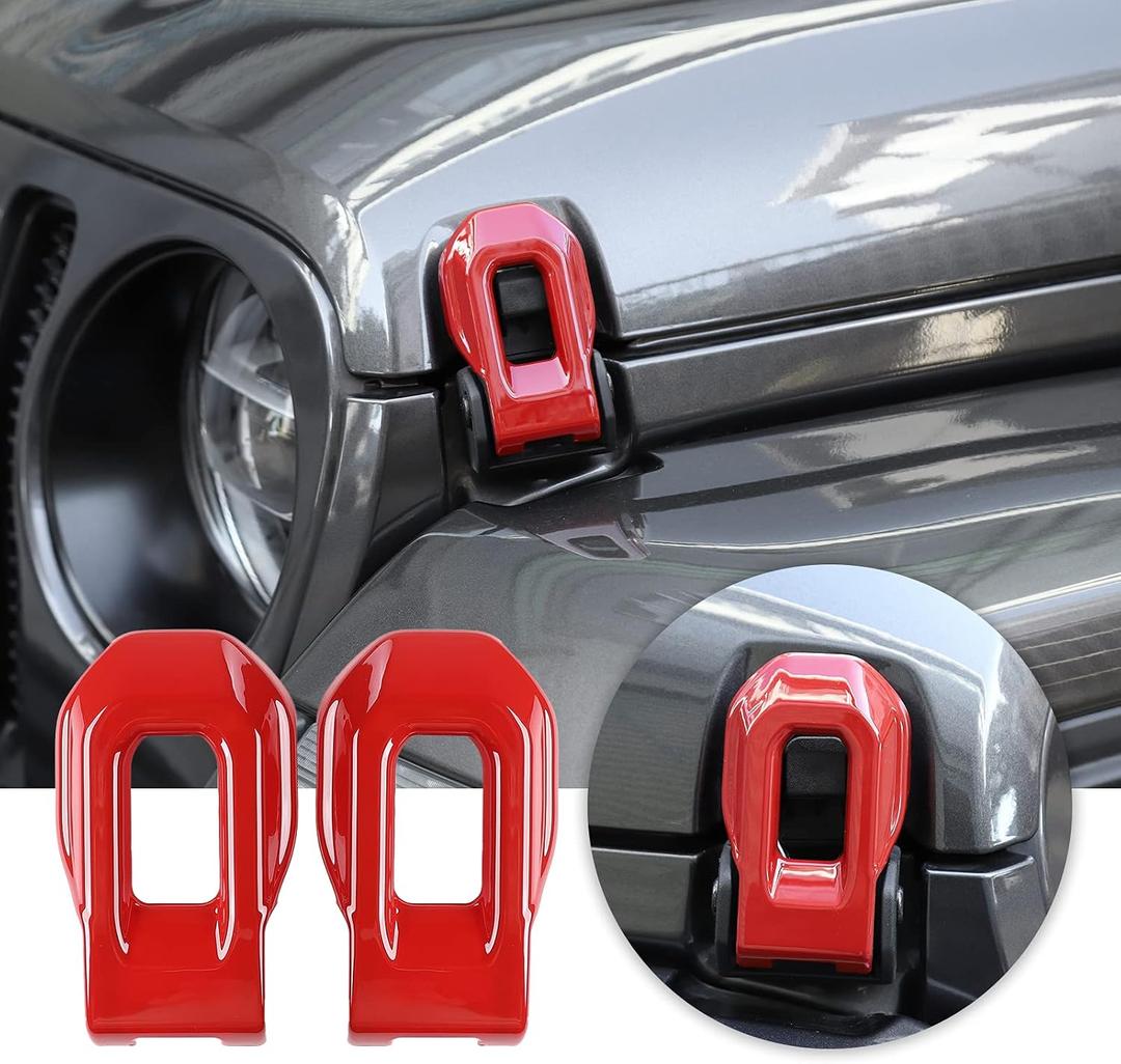 Voodonala for Jeep JL ABS Hood Latches Engine Buckle Bonnet Fastener Engine Cover Decor Trim Protction Cover for 2018-2026+ Jeep Wrangler JL JLU Gladiator JT 4xe Exterior Accessories ABS Red 2pcs