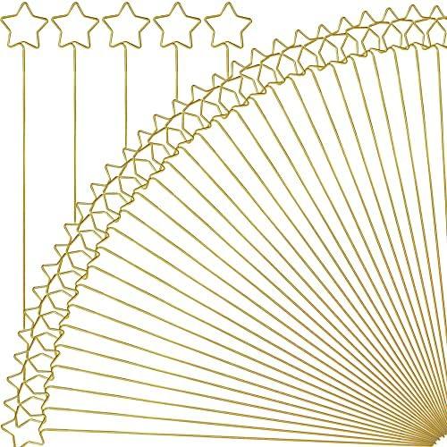 H&W 12''L Golden Ring Loop Star Shape Card Holders 40PCS Floral Picks Clips for Wedding & Flower Arrangements, DIY Craft Wire Clip Table Card Holders Note Photo Picture Memo Cake Topper (Star)