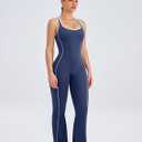TDIFFUN Women Flare Jumpsuits Backless Workout Hollow One Piece Sleeveless Padded Unitard Sexy Gym Yoga Outfits (Blue, M)