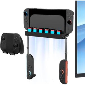 Metal Wall Mount Compatible with Nintendo Switch 2/1/OLED, Switch 2 Wall Mount Kit with Controller Holder, 12 Game Card Holders and 2 for Joy Con Brackets, Safely Store Switch 2 Near TV