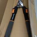 Fiskars Power-Lever Extendable Hedge Shears, Self-Sharpening Serrated Steel Blades for Clean Cuts, Handles Adjust 25"-33" for High Reach, Multiplies Leverage for 2x Power, 10" Blades, Orange/Black