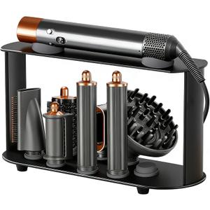 Lasvea Holder for Dyson Airwrap Attachments1.6'' long barrel suitable)| 8 Holes Metal Storage Rack with Protective Silicone Pad | Countertop Organizer for Dyson Diffuser Accessories & Curling Iron with Self-Adhesive Hook, Black