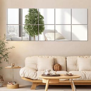 Vlush Adhesive Mirror Tiles 12'' x 12'' x 10PCS Home Gym Decor Full Body & Full Length Mirrors Wall Mounted Mirrors Decorative for Home Gym, Door, Bedroom & Bathroom (Frameless)