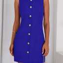 PRETTYGARDEN Work Dresses for Women 2026 Summer Business Formal Short Dress Sleeveless Button Down Elegant Office Outfits (Blue, XL)