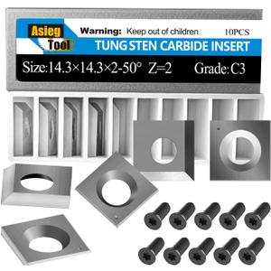Asieg Tool 14.3x14.3x2.0-50 Carbide Inserts Cutters Knives 2 Cutting Edges for Cutech Tool Planer Jointer 40700H-CT 4700HC-CT 40100H-CT 40600H-80100-CT 40200H-CT 40600HC-80100-CT 40200HC-CT Head 10pc