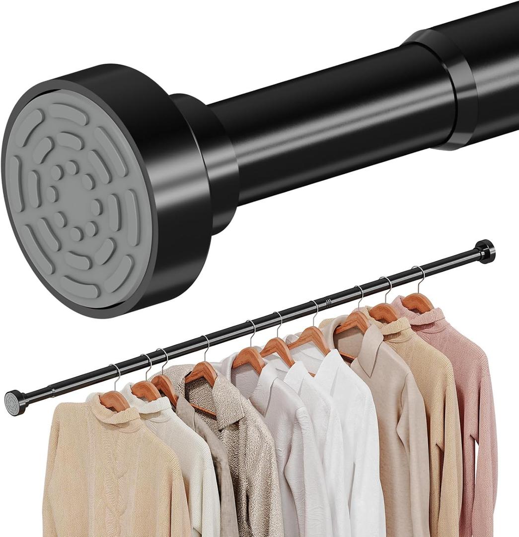 Supforce No Drilling Closet Rods for Hanging Clothes, Non Slip Tension Rod with Heavy Duty Clothes Hanging Rod, 17-84 Inches Adjustable Spring Closet Rod for Closet Wardrobe Bathroom Laundry RV, Black