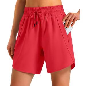Ksmien Women's 5"/ 7" Athletic Running Shorts Quick Dry Lightweight Workout Gym Shorts with Zipper Pockets UPF 50+, 2XL