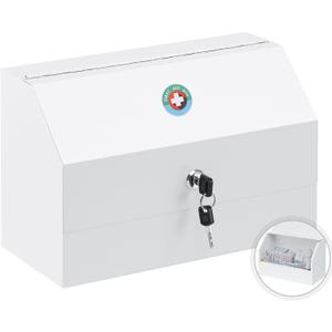 KYODOLED Wall Mount Medicine Lock Box, Drug Cabinet with Key, Large Capacity Secure Steel Prescription, First Aid Kit for Emergencies Home and School use, White, 12.2 * 5.9 * 7.87 inch