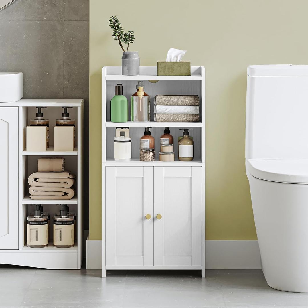 Mini Bathroom Storage Cabinet, Small Bathroom Organizers and Storage with 2 Doors and Shelves, Floor Cabinet Freestanding with Adjustable Shelf for Small Spaces White 7.9"D x 14.6"W x 29.6"H