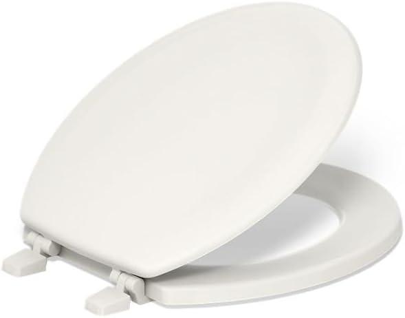 KOHLER 4695-96 Ridgewood Round-Front Toilet Seat, Compression-Molded Wood, Color-Matched Plastic Hinges, Biscuit