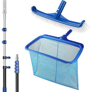 Pool Cleaning Kit with Pole with Brush and Net, Telescopic Pool Pole | 16 ft Pool Brush with Pole & Mesh Pool Skimmer Net with Pole, Pool Net and Accessories for Above/in Ground Spas & Hot Tubs