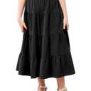 Girls Casual Vintage Solid Elastic High Waist Tiered Hem Long Swing Linen Maxi Skirt L