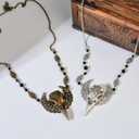 5 x Merroyal Gothic Bird Skull Crescent Moon Head Chain Boho Celtic Knot Headband Halloween Hair AcessoriesBronze