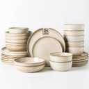 GBHOME 24 Pieces Double Bowls Ceramic Dinnerware Sets for 6, Stoneware Plates and Bowls Set with Reactive Glaze, Scratch Resistant Stoneware Dishes Set, Dishwasher & Microwave Safe
