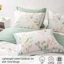 ALEISSEL Natural Cotton 3pcs Botanical Comforter Sets Queen Size-Green Comforter with Luxurious Tan & Gray Leaves on White, Reversible Lightweight Floral Bedding Sets(Full/Queen)