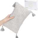 vocheer Small Travel Pillow with Tassels, 11"x 7" Neck Pillow for Sleeping, Mini Travel Pillows, Tiny Pillows for Neck, Wrist, Lumbar and Knee, Pets, Machine Washable, Grey-1pc