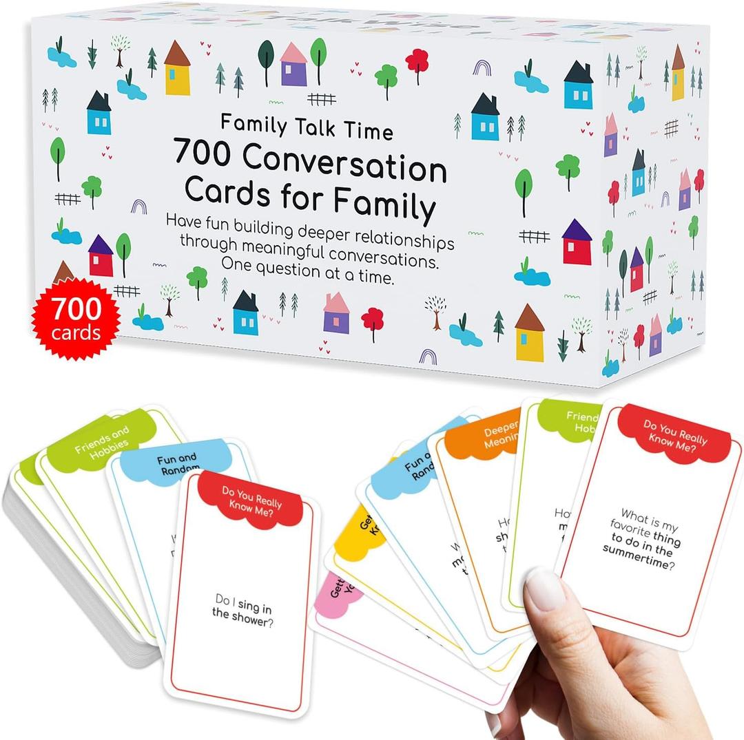 700 Family Conversation Cards, Fun Conversation Starters for Families, Play Dinner Table Games, Family Talking Cards, Color-Coded Across 6 Topics, Take Anywhere