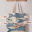 Beach Tote Bag, Summer Tote Bag for Women, Summer Reusable Grocery Bags Shopping Bags (Sardines)