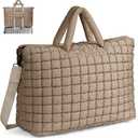 Quilted Duffle Bag for Travel, Large Puffer Duffel Weekender Bags Soft Gym Tote, Big Puffy Carry on Luggage Overnight (Khaki)