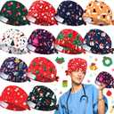 JaGely 12 Pcs St. Patrick's Day Scrub Caps Surgical Cap Nurse Hat with Button and Sweatband Adjustable Tie Back for Women