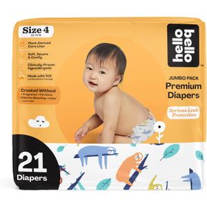 Hello Bello Premium Baby Diapers Size 4, 21 Count of Disposable, Extra-Absorbent, Hypoallergenic Baby Diapers with Snug and Comfort Fit, Sleepy Sloth