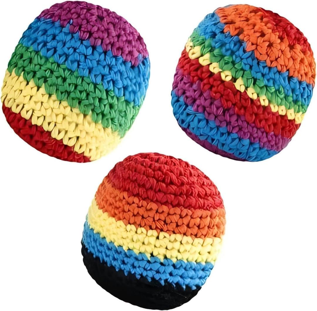 2 x 3 Pack Crochet Footbags, Colors Knitted Kick Sack Balls, Soft Pellet Filled Sack Footbag Juggling Balls for Beginners, Teens & Adults, Outdoor Games & Party Favors