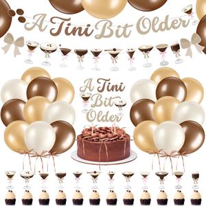 Blosssound Espresso Martini Birthday Party Decorations Brown a Tini Bit Older Banner Garland Cake Topper Balloons Ribbon Bow Decor for Martini Themed Birthday Bachelorette Party Tiny Bar Supplies
