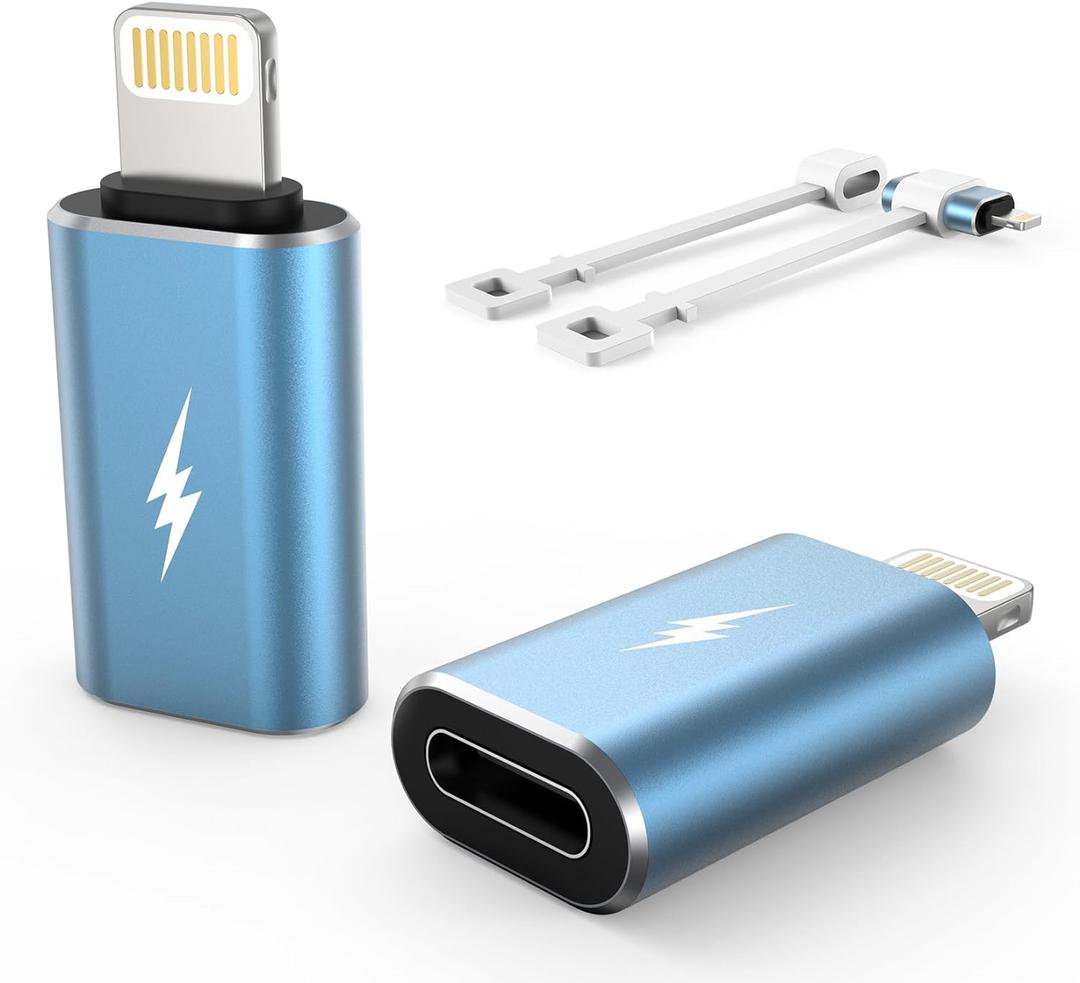 TechMatte Female USB C to Male Lightning Adapter 2 Pack 2.2A Charging Data Transfer, Compatible with iPhone 14, 13, 12, 11 Xs SE iPad iPod AirPods, Not for Audio Headphones/OTG Android Anti-Lost, Blue