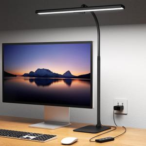 Kary LED Desk Lamps for Home Office, Tall Desk Light with Base, Flexible Gosseneck Adjustable Height 5-Level Dimmable Brightness & Color, Architect Lamp for Working,Reading,Crafting,Study (Black)