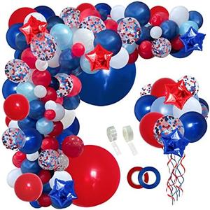 PERPAOL 140PCS Navy Blue Red White Balloon Garland Arch Kit Graduation Class of 2024 Day 4th of July Patriotic Flag Veteran’s Day Nautical Baseball Spider Man One Birthday Party Decorations
