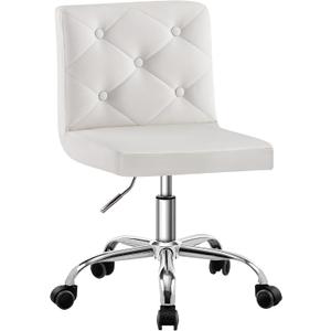 VECELO PU Leather Mid-Back Armless Vanity Chair Adjustable Height 360 Rolling Swivel for Home Office Work, White