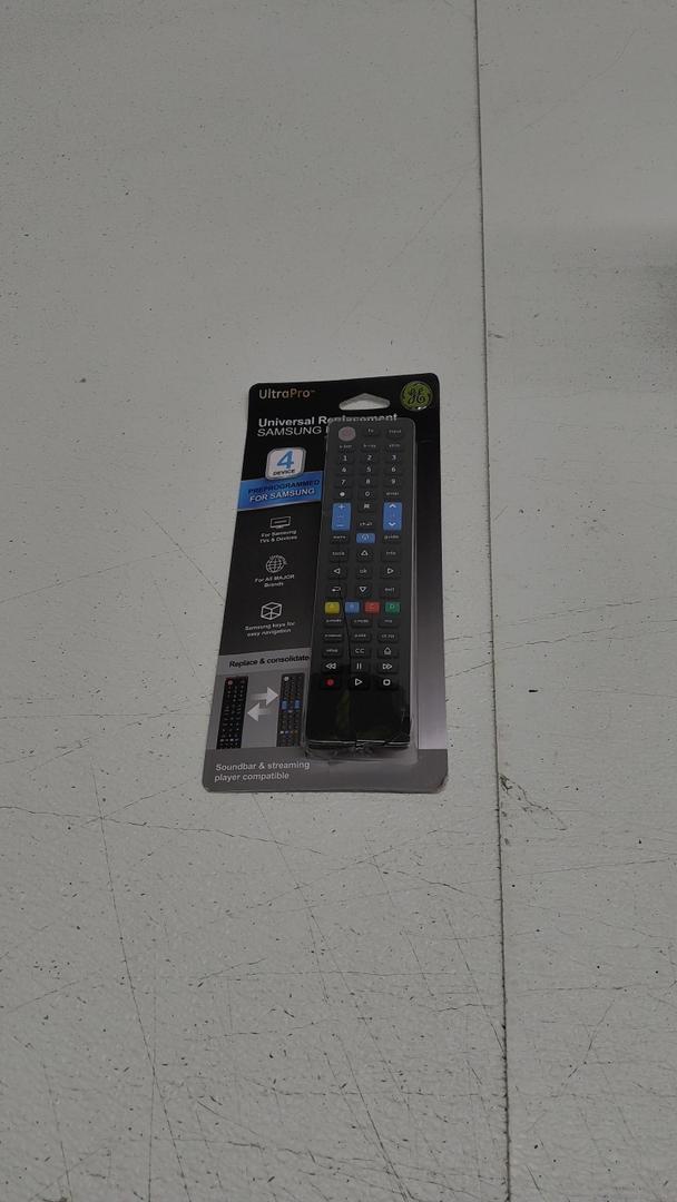 Set of 2: GE Samsung Replacement Remote, Universal Remote Control Compatible for Roku, Apple TV, Smart TV, Soundbar, Streaming Player, Blu Ray, DVD, DVR, 4 Device, Black, 44235 + GE Universal Remote Control for Samsung, Vizio, LG, Sony, Sharp, Roku, Apple TV, TCL, Panasonic, Smart TVs, Streaming Players, Blu-ray, DVD, 4-Device, Silver, 33709