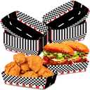 No Folding Required 50 Pack 2 Lb Racing Plates Paper Food Trays Checkered Nacho Trays Disposable Racing Party Food Boat Black and White Food Serving Tray for Race Themed Snack Party Baskets Supplies