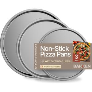 Bakken Swiss Pizza Tray Set 3-Piece  Gray Ceramic Coating, Non-Stick, Round Steel Pizza Pans - Dishwasher Safe, Premium Bakeware for Home Cooking Heatly coating