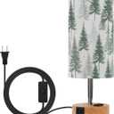 Dimmable Green Pine Forest Pine Trees Table Lamp with 2 USB C Charging Ports & AC Outlet, Touch Lamps for Nightstand Bedside Small Lamp Night Stand Side Light for Bedroom/Desk, 14 in