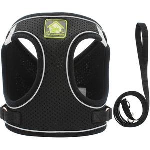Dog Harness with Leash Set, No Pull Adjustable Reflective Step-in Puppy Harness with Thickened Padded Vest for Extra-Small/Small Medium Dogs (Black, Medium)