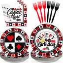 Grencian 96Pcs Casino Party Decorations Poker Plates and Napkins Disposable Red Black Casino Birthday Paper Tableware Set for Las Vegas Night Poker Club Birthday Party Supplies, Serves 24