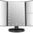 deweisn Tabletop Mount Trifold Lighted Vanity Mirror with 21 LED Lights, Touch Screen and 3X/2X/1X Magnification, Two Power Supply Mode Make up Mirror,Travel Mirror