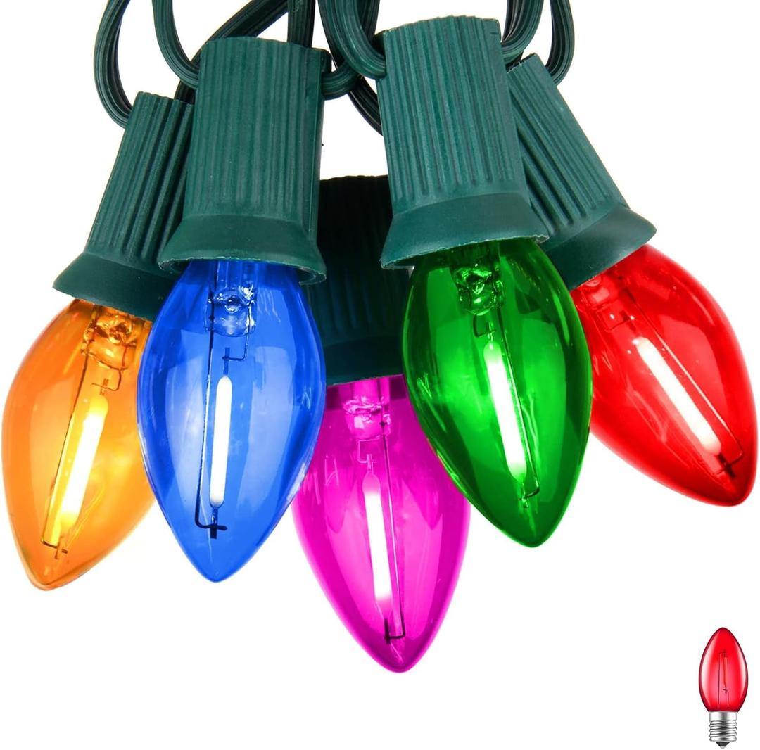 Multicolor C7 LED Christmas String Lights, 25FT Vintage Christmas Lights, Connectable Commercial Tree & Roofline Garden Wedding Decor