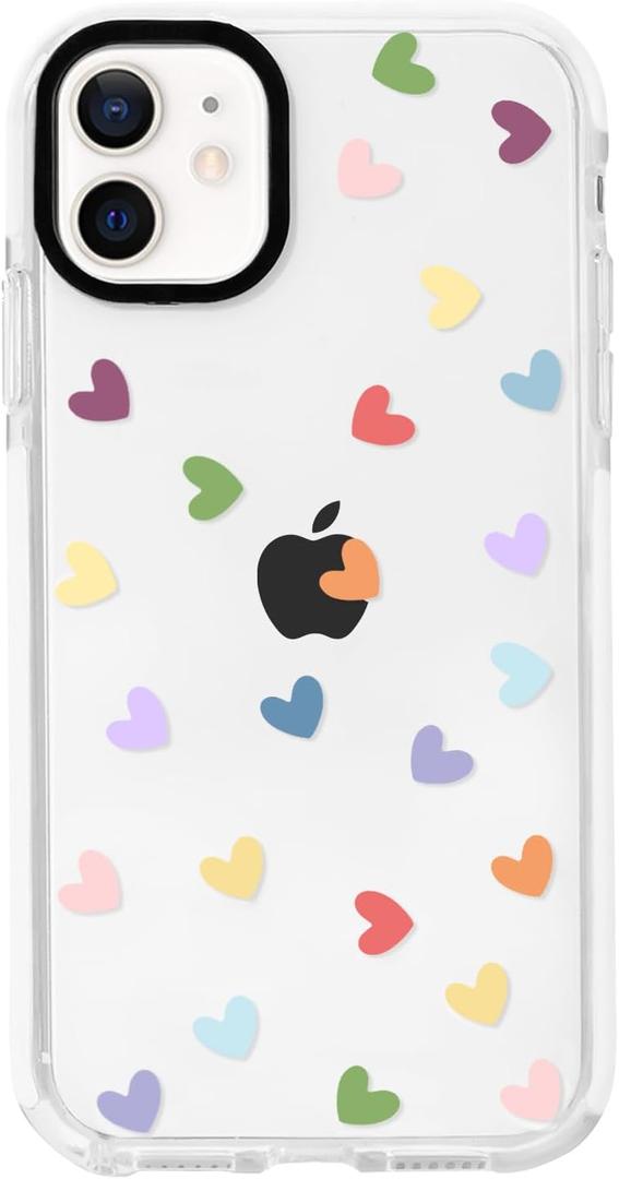 NITITOP Compatible with iPhone 11 Case Cute Clear for Women Girls Colorful Love Heart Pattern Ultra Slim with Bumper Protector Soft TPU Anti-Yellow Protective Cover - Colorful Heart