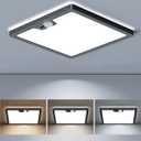 Annaror 12in Motion Sensor Ceiling Light Wired, 3000K 4000K 5000K Selectable, 24W Flush Mount Square Motion Ceiling Light with 3 Timer for Closet Porch Stairs Hallway, Black