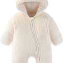 Newborn Baby Bear Outfit With Fold-Over Mittens and Footies Girls Boys Winter Fleece Clothes Hooded Romper Snowsuit (0-3 Months, Thickened-white)