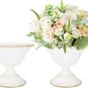 White Flower Vases for Centerpieces: Wedding Compote Bowl 5.1 Inch Small Urn Vase Metal Pedestal Vase for Table Party Event Home Set of 2