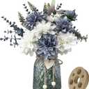 Fake Flowers in Vase,8 Dahlias,Silk Artificial Flowers in Vase,Centerpiece Table Decorations,Faux Flowers in Vase with a Flower Arrangement Holder