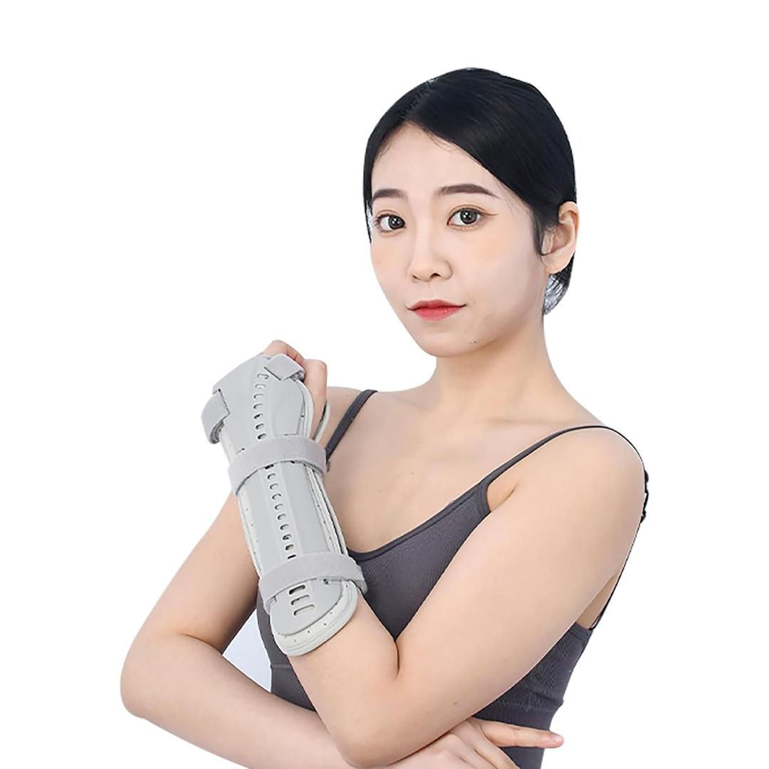 Wrist Forearm Fracture Splint Brace with 2 Removable Splints Breathable Arm Stable Support for Pain Relief Sprain Injuries (Gray, One Size, Left Hand)