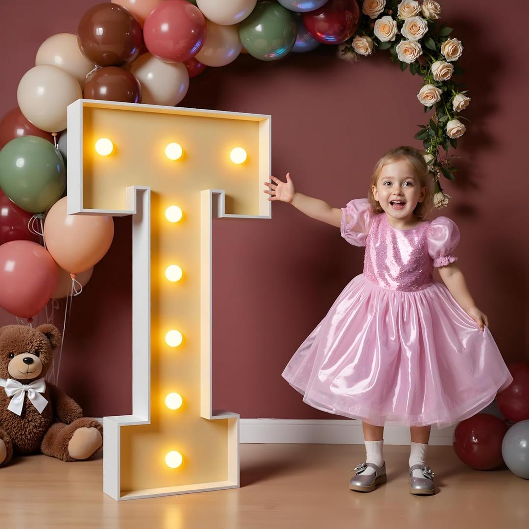 imprsv 3FT Block Marquee Letters, Light Up Letters for Birthday Baby Shower Party Backdrop Decor, Large Light Up T for Wedding Decorations Engagement Party Decorations