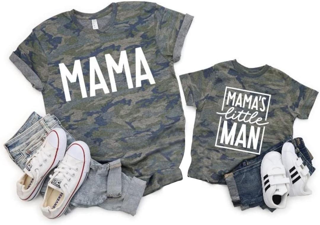 LOTUCY Mom and Son Matching Outfits Mama and Mama's Litter Man Print Shirts Cute Mom and Son Valentine's Gifts, Size 18-24 Month