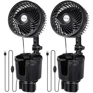 DaisyInner 2 Pcs USB Car Fan with Cup Holder 2 in 1 6 Inch Portable Vehicle Cooling Fan Expander 2 Speeds 360 Degree Rotation Adjustable Base Cup Holder for SUV Rv Truck Sedan Boat Supplies