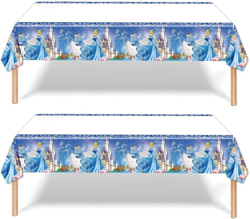 2pcs Cinderella Tablecloth Disposable Tablecover Birthday Party Supplies and Decorations for Kid Boy Baby Shower Rectangle Tables 70"X42",2 Pack