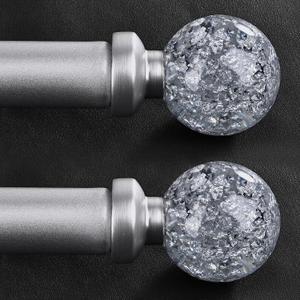 2 Pack Silver Curtain Rods for Windows 48 to 84 Inch, 1'' Heavy Duty Adjustable Drapery Rod with Unique Crystal Ball Finials, Modern Decorative Curtain Rod,Size; 30-88''